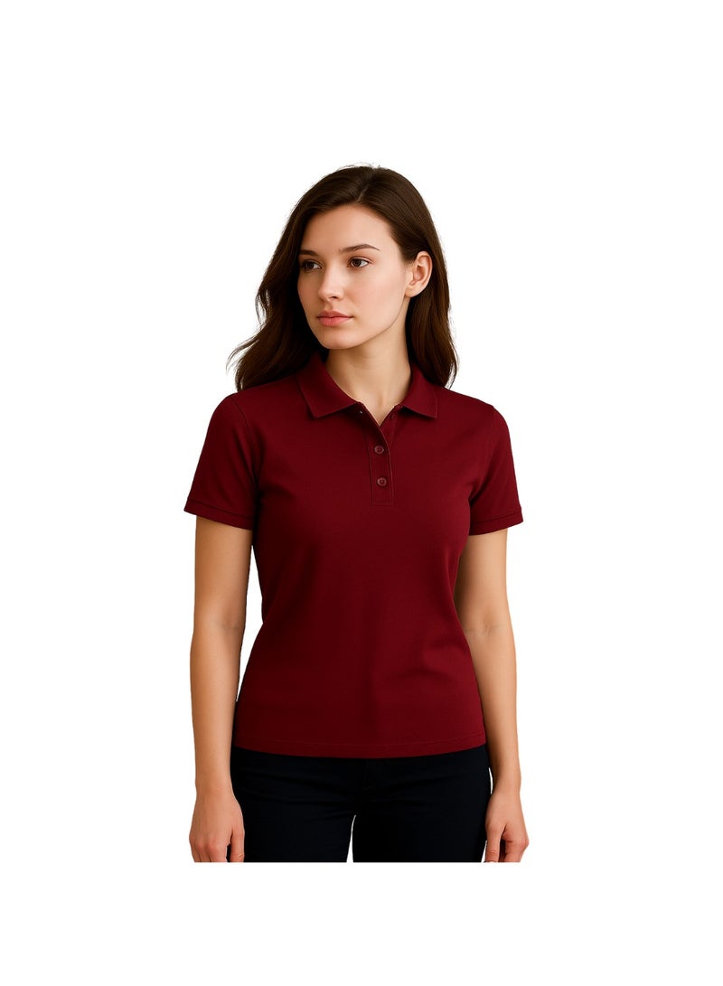 PRINTSHOP4ME Women's Regular-Fit Golf Polo T-shirt Pure Cotton Short Sleeve 220 GSM Basic Colors - Image 2