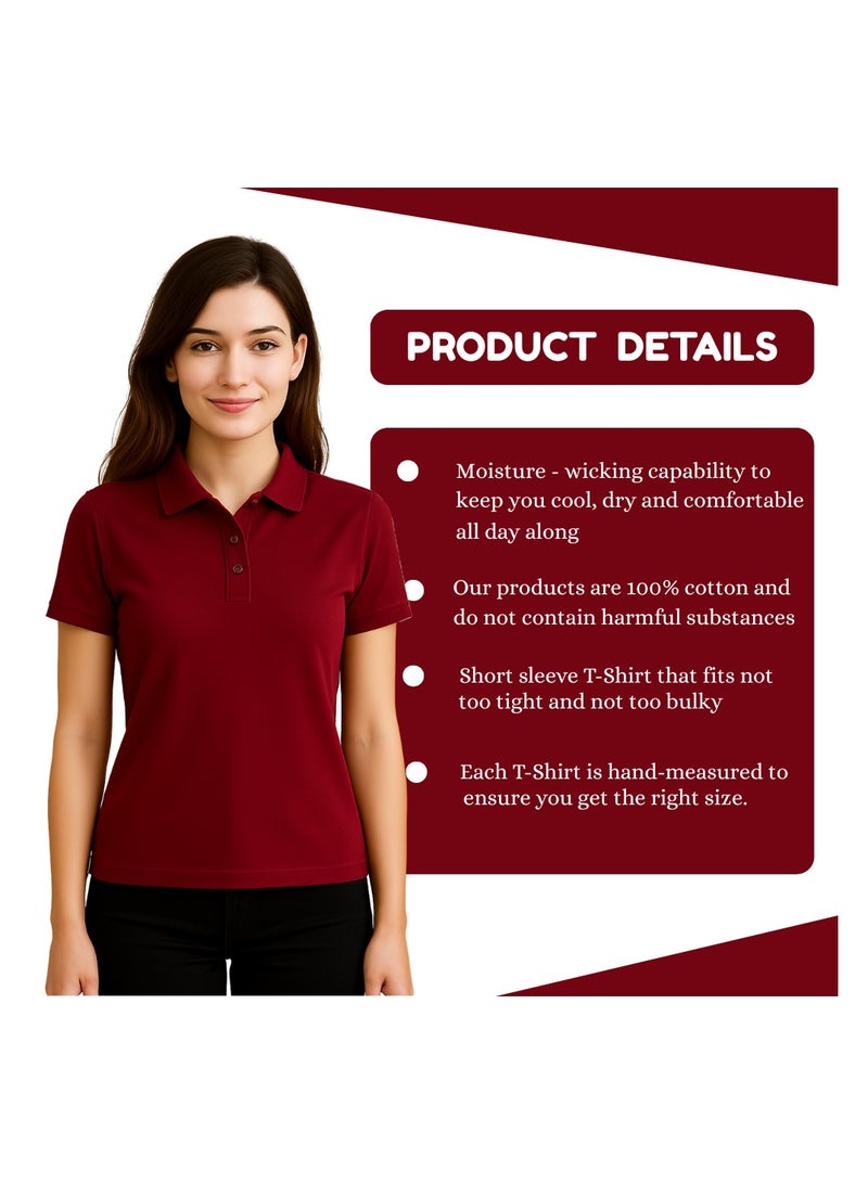 PRINTSHOP4ME Women's Regular-Fit Golf Polo T-shirt Pure Cotton Short Sleeve 220 GSM Basic Colors - Image 3