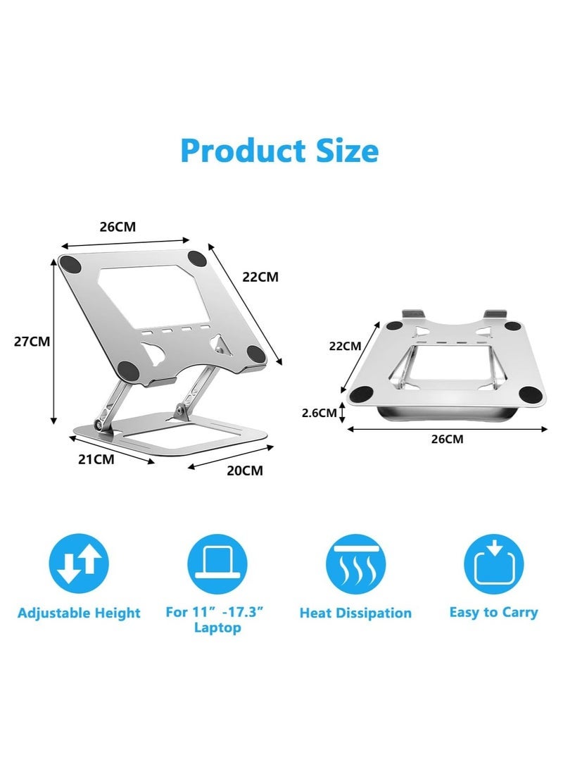 JOMILA Adjustable Aluminum Laptop Stand – Foldable Ergonomic Riser with Ventilation – Portable Silver Laptop Holder with Multiple Height and Angle Settings – Lightweight, Durable Laptop Desk for Bed, Sofa, Office, and Travel - Image 4