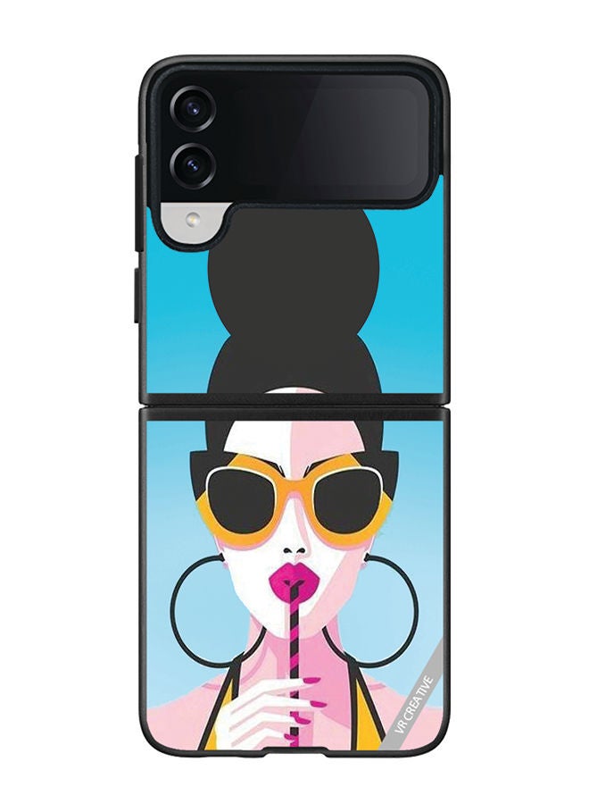 VR CREATIVE Protective Case Cover For Samsung Galaxy Z Flip4 Girl Having Drink Design Multicolour - Image 1