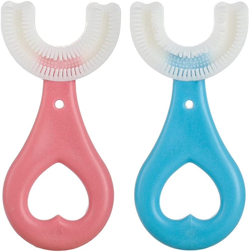 Spefez 2 Pack U-Shaped Toothbrush for Kids,Ages 2-12,Manual Training,Food Grade Soft Silicone Brush Head,360° Oral Teeth Cleaning Design for Toddlers and Children,Multi Color (2 Pis Combo) - Image 2