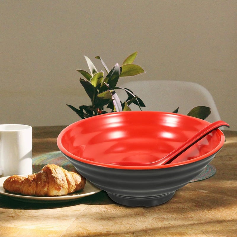 Microwaveable Ramen Noodle Bowl Set 2 Coffee Color Bowls with Ladles Large Japanese Dinnerware - Image 5