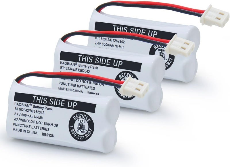BAOBIAN BT162342/BT262342 Cordless Phone Batteries BT183342/BT283342 BT166342/BT266342 CS6114 CS6419 CS6719 EL52300 CL80111 2.4V 600mah Ni-Mh (3 Pack) - Image 2