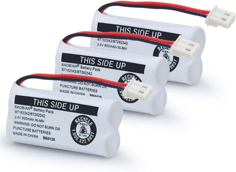 BAOBIAN BT162342/BT262342 Cordless Phone Batteries BT183342/BT283342 BT166342/BT266342 CS6114 CS6419 CS6719 EL52300 CL80111 2.4V 600mah Ni-Mh (3 Pack) - Image 1