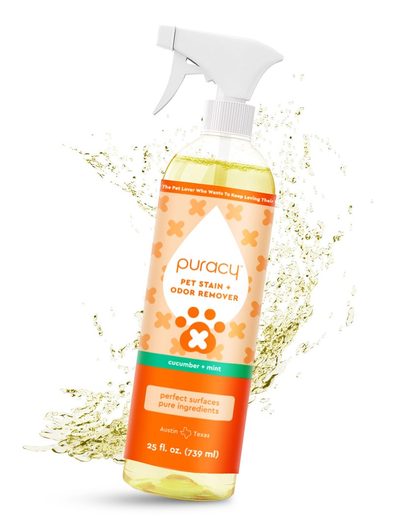 Puracy Pet Stain and Odor Remover - Enzyme Cleaner for Dog Urine and Poop Carpet - Cat Pee Enzyme for Cat Urine Cleaner Destroyer - Cucumber & Mint, 25oz - Image 1