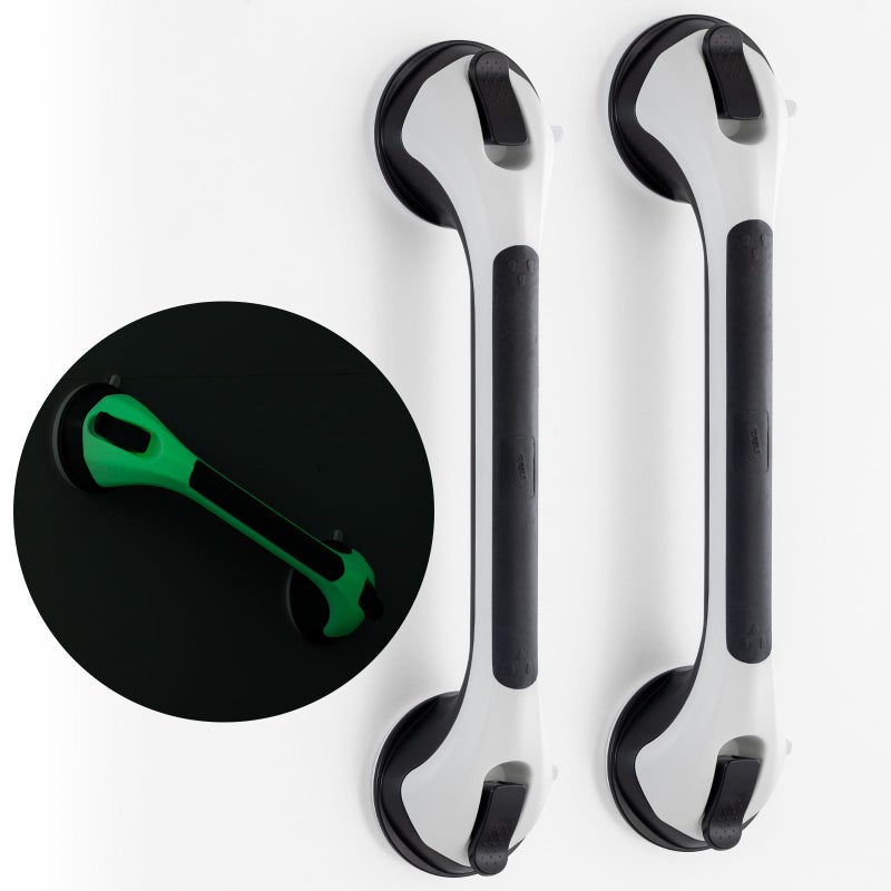 TAILI Shower Grab Bar Glow in The Dark, 2 Pack 16.8 in Grab Bars for Bathtubs and Showers, Shower Handle Shower Rail for Seniors and Elderly,Bathroom Safety Grip Removable No Drilling Waterproof Black - Image 1