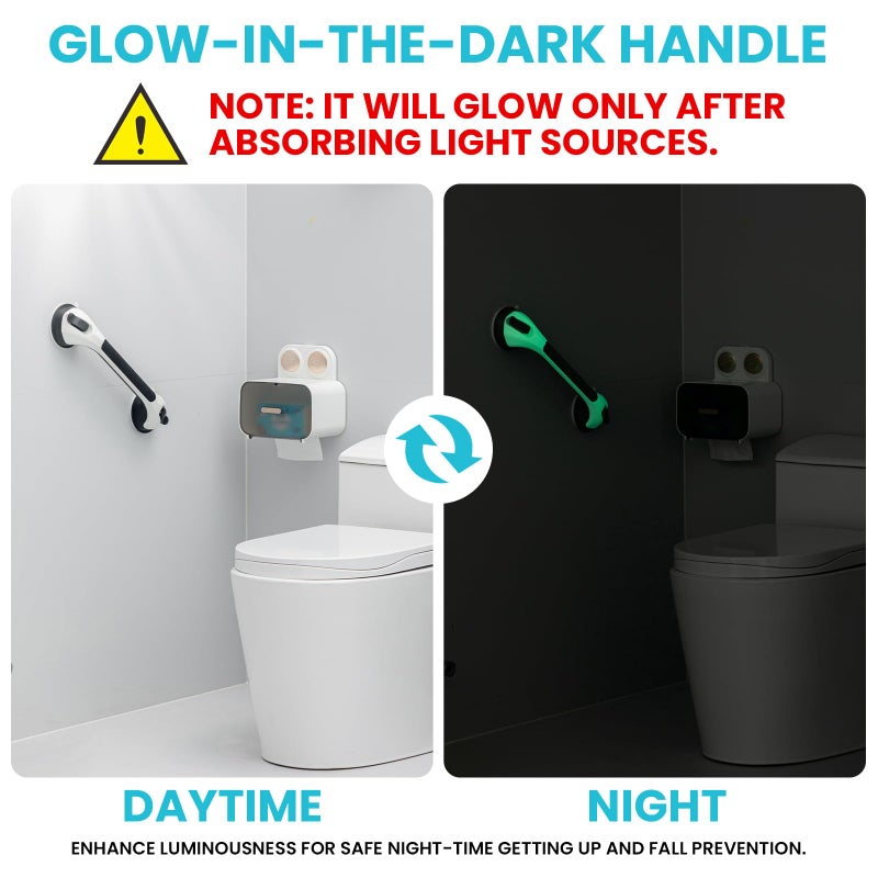 TAILI Shower Grab Bar Glow in The Dark, 2 Pack 16.8 in Grab Bars for Bathtubs and Showers, Shower Handle Shower Rail for Seniors and Elderly,Bathroom Safety Grip Removable No Drilling Waterproof Black - Image 3