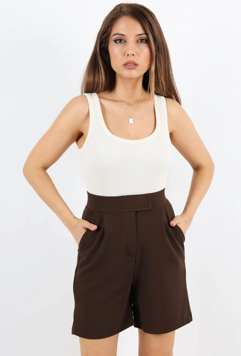 Ritnice Line Women's Lycra Velcro Light Brown Shorts