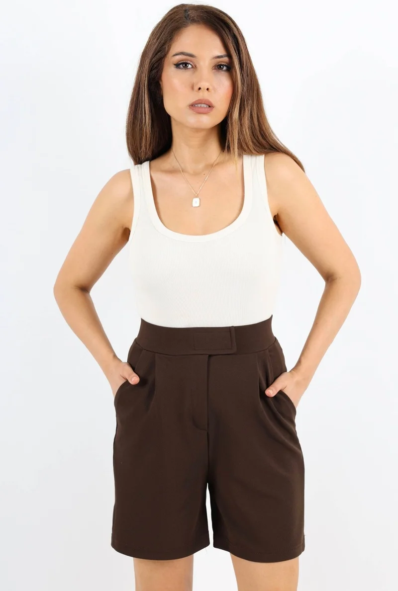 Ritnice Line Women's Lycra Velcro Light Brown Shorts