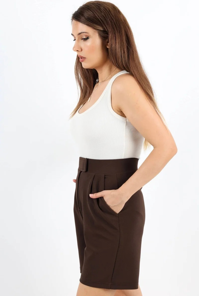 Ritnice Line Women's Lycra Velcro Light Brown Shorts