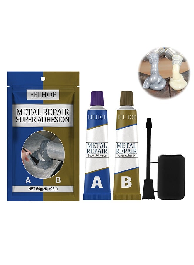 إيلهو غراء التصاق فائق لإصلاح المعادن ، غراء إصلاح A و B ، معجون إصلاح المعادن الصناعية ، مقاومة الحرارة ، عامل إصلاح المعادن القوي لصب الفولاذ ، ثقوب الرمل (50 جم) - Image 1