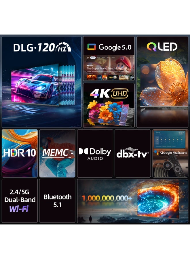 تشيك تلفاز ذكي جوجل 55 بوصة، QD، 2 جيجابايت رام + 16 جيجابايت روم، 120 هرتز، بدون إطار - Image 2
