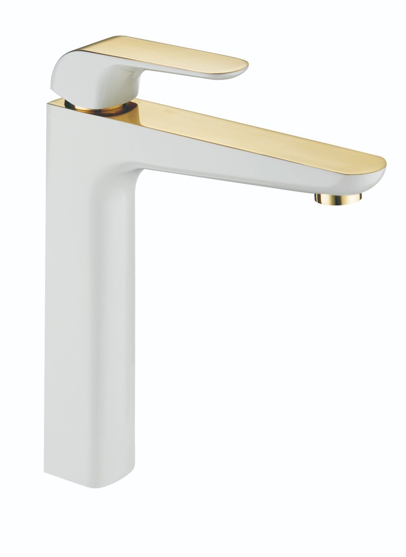 HESANIT HESANIT Elite Single Lever High Bathroom Faucet With Pop Up Waste White Gold - 7007WG  - Image 1