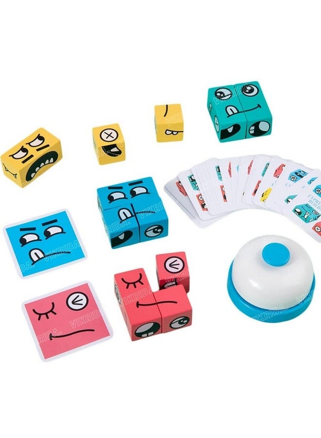 VikriDA Emoji Cube face Game with Bell for Kids | Expressions Matching Block Puzzle Toy Toddler Toy | Cute Face Changing Cube with 16 Cube Parent-Child Board Games | Preschool Educational Learning Toy - Image 2