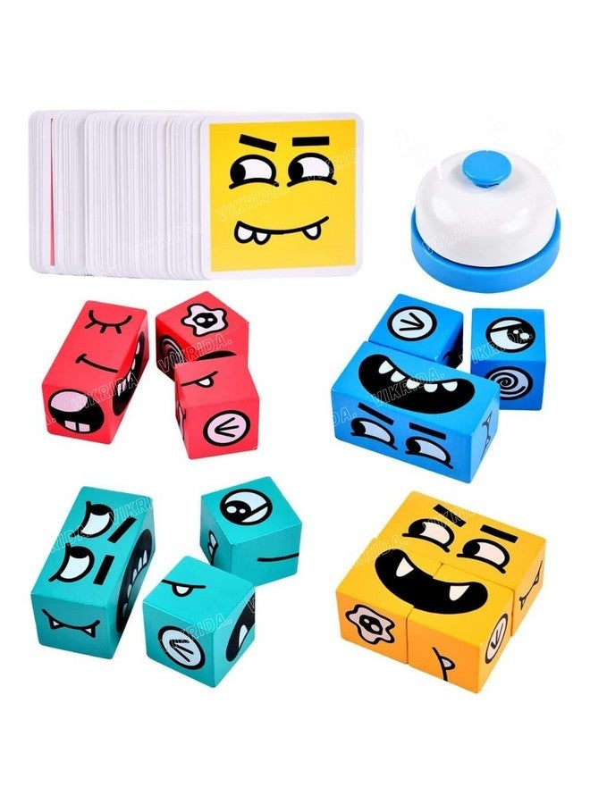 VikriDA Emoji Cube face Game with Bell for Kids | Expressions Matching Block Puzzle Toy Toddler Toy | Cute Face Changing Cube with 16 Cube Parent-Child Board Games | Preschool Educational Learning Toy - Image 1