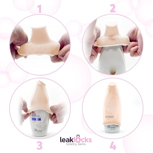 Rinseroo LeakLocks® Toiletry Skins 4-Pack w/Travel Bag. Elastic Sleeve for Leak-Proofing Travel Container in Luggage. Fits Standard/Travel Sized Toiletries. Reusable Accessory for Travel Bag Suitcase/Carry-on - Image 3