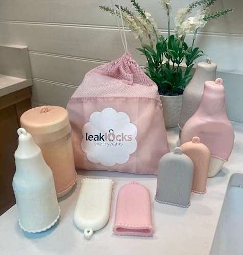 Rinseroo LeakLocks® Toiletry Skins 4-Pack w/Travel Bag. Elastic Sleeve for Leak-Proofing Travel Container in Luggage. Fits Standard/Travel Sized Toiletries. Reusable Accessory for Travel Bag Suitcase/Carry-on - Image 2