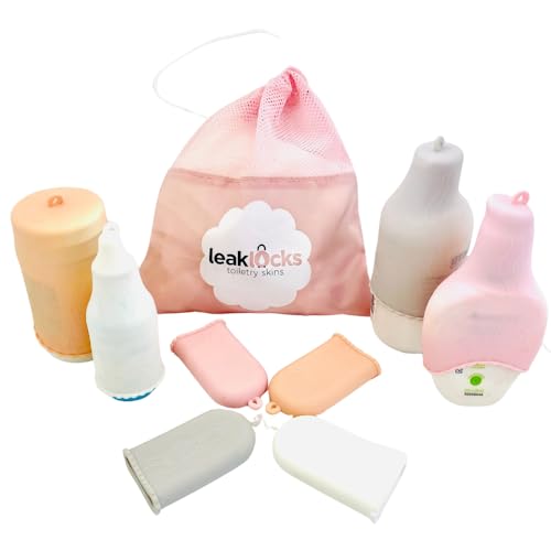 Rinseroo LeakLocks® Toiletry Skins 4-Pack w/Travel Bag. Elastic Sleeve for Leak-Proofing Travel Container in Luggage. Fits Standard/Travel Sized Toiletries. Reusable Accessory for Travel Bag Suitcase/Carry-on - Image 1