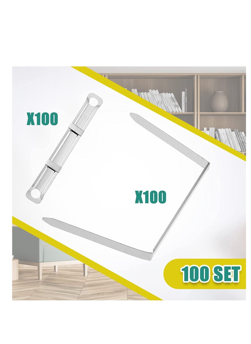 SYOSI - 100 Sets Prong Fasteners for Standard 2 Hole Punch,  Metal Prong Paper Fastener 2.75 Inch, Compressor for Paper File Folder, Box of 100 Complete Sets Silver - Image 1