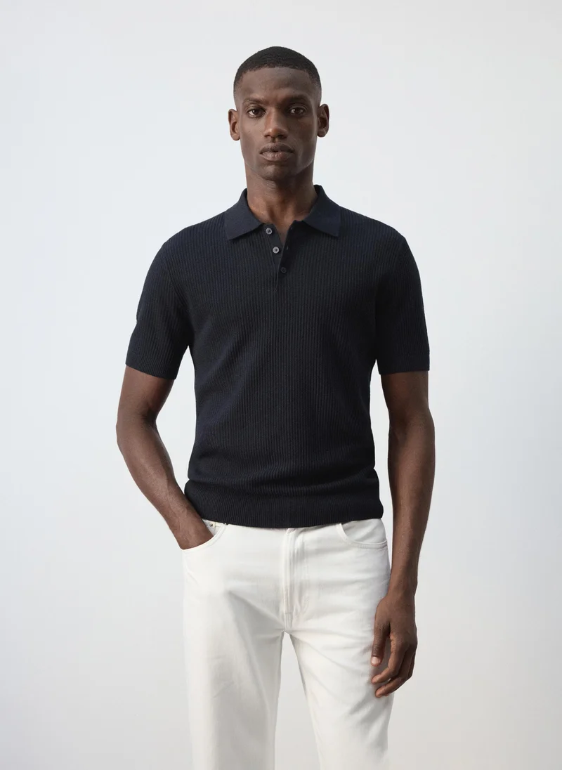 Fine Rib-Knit Polo Shirt