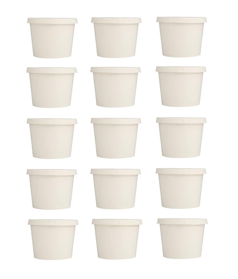 San Pareil Paper Container with lid 500 ml Capacity Pack of 15 Disposable One time Usage Biodegradable Eco Friendly Leak Proof Ideal for Parties Office and Travel Usage White