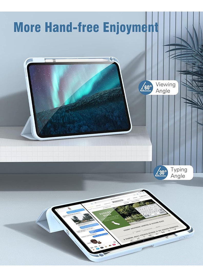 Theodor Hybrid Slim Case for iPad (A16) 11th Gen 11 Inch 2025/10th Gen 10.9 Inch 2022 Case with Pencil Holder, Shockproof Trifold Stand Protective Cover with Soft TPU Clear Back for iPad 11/ 10 Case, Auto Sleep/Wake Sky Blue - Image 4