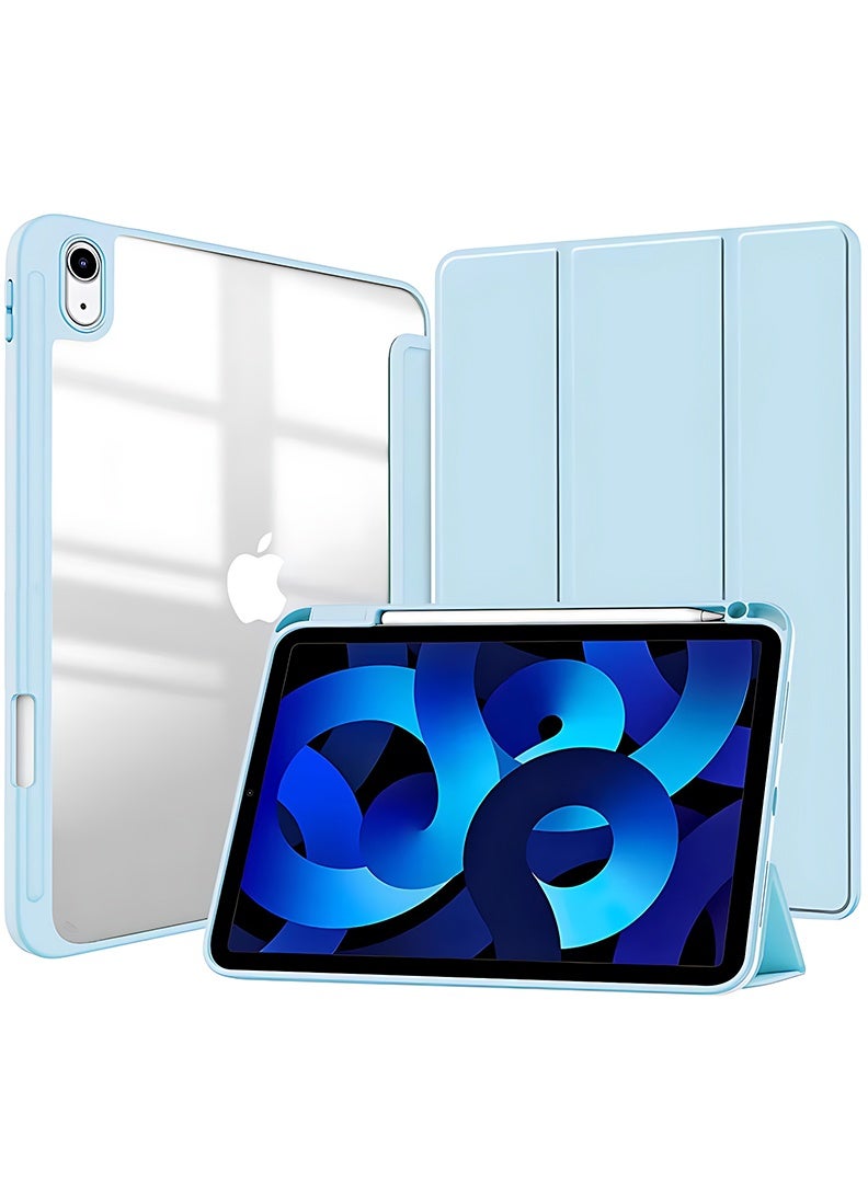 ثيودور جراب خلفي شفاف رفيع لجهاز iPad A16 الجيل الحادي عشر (2025) مقاس 11 بوصة والجيل العاشر (2022) مقاس 10.9 بوصة - غطاء حماية هجين مقاوم للصدمات مع حامل قلم، خاصية التشغيل/الإيقاف التلقائي، وحامل ثلاثي الطيات - أزرق سماوي - Image 1