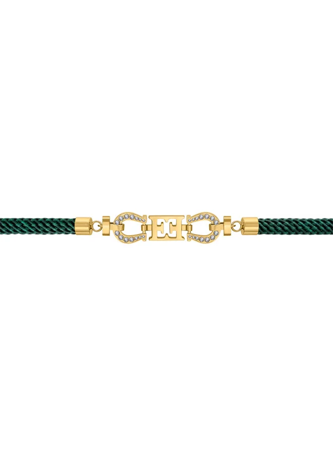 إسكادا Zoe Green Silk Cord Bracelet with Escada Logo & Crystal Horseshoe Charms – Good Fortune & Elegance