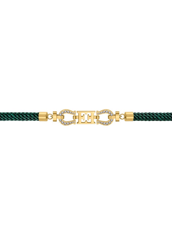 ESCADA Zoe Green Silk Cord Bracelet with Logo and Crystal Horseshoe Charms Good Fortune and Elegance - Image 2