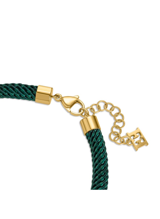 ESCADA Zoe Green Silk Cord Bracelet with Logo and Crystal Horseshoe Charms Good Fortune and Elegance - Image 3