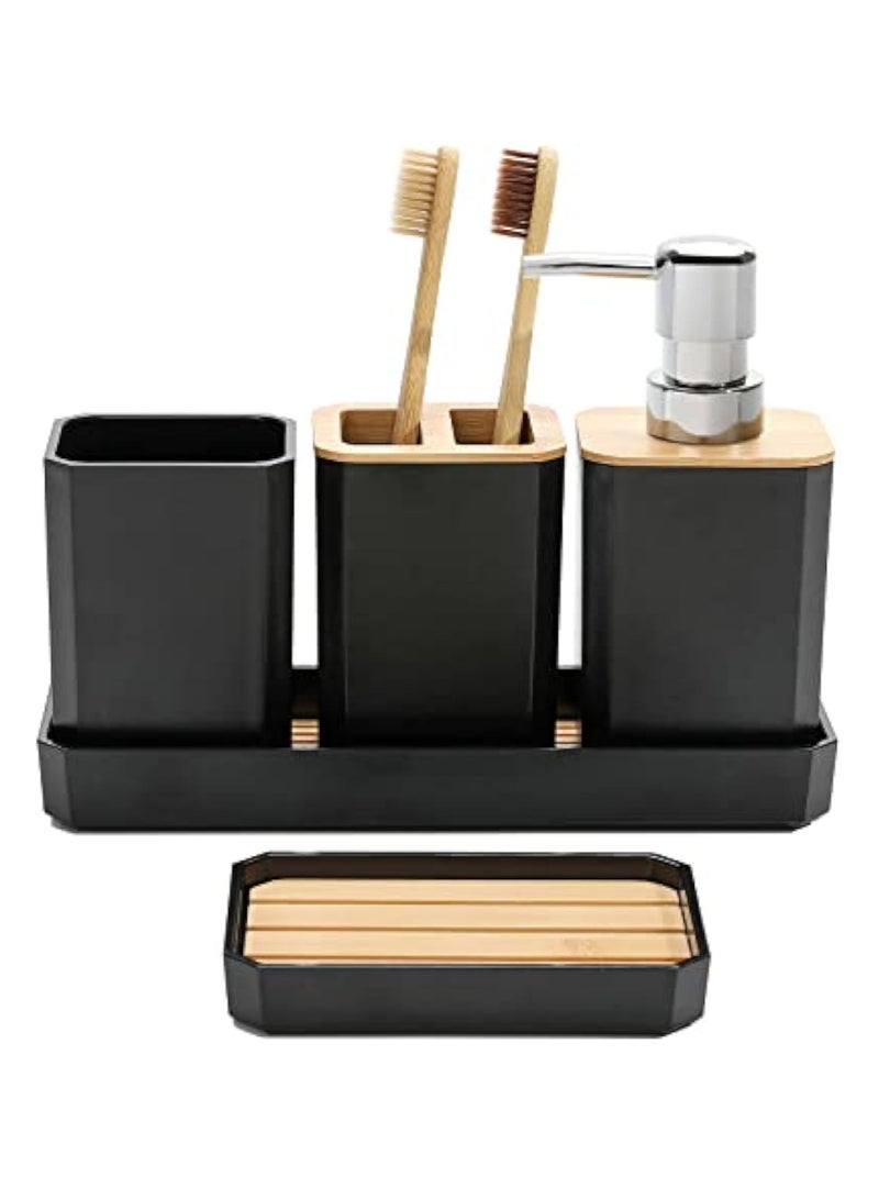عربست مجموعة ملحقات الحمام ، مجموعة هدية ملحقات الحمام 5 قطع ، موزع الصابون ، طبق الصابون ، حامل فرشاة الأسنان ، كأس فرشاة الأسنان ، علبة الغرور ، بوهو ، ديكور الحمام الحديث (أسود) - Image 1