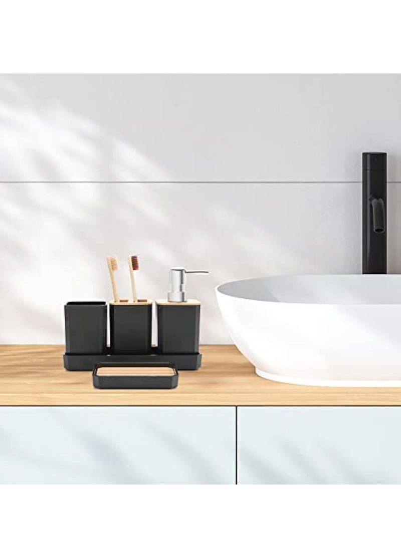 عربست مجموعة ملحقات الحمام ، مجموعة هدية ملحقات الحمام 5 قطع ، موزع الصابون ، طبق الصابون ، حامل فرشاة الأسنان ، كأس فرشاة الأسنان ، علبة الغرور ، بوهو ، ديكور الحمام الحديث (أسود) - Image 4