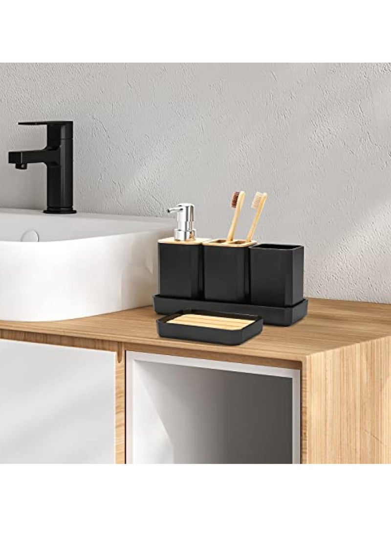 عربست مجموعة ملحقات الحمام ، مجموعة هدية ملحقات الحمام 5 قطع ، موزع الصابون ، طبق الصابون ، حامل فرشاة الأسنان ، كأس فرشاة الأسنان ، علبة الغرور ، بوهو ، ديكور الحمام الحديث (أسود) - Image 3