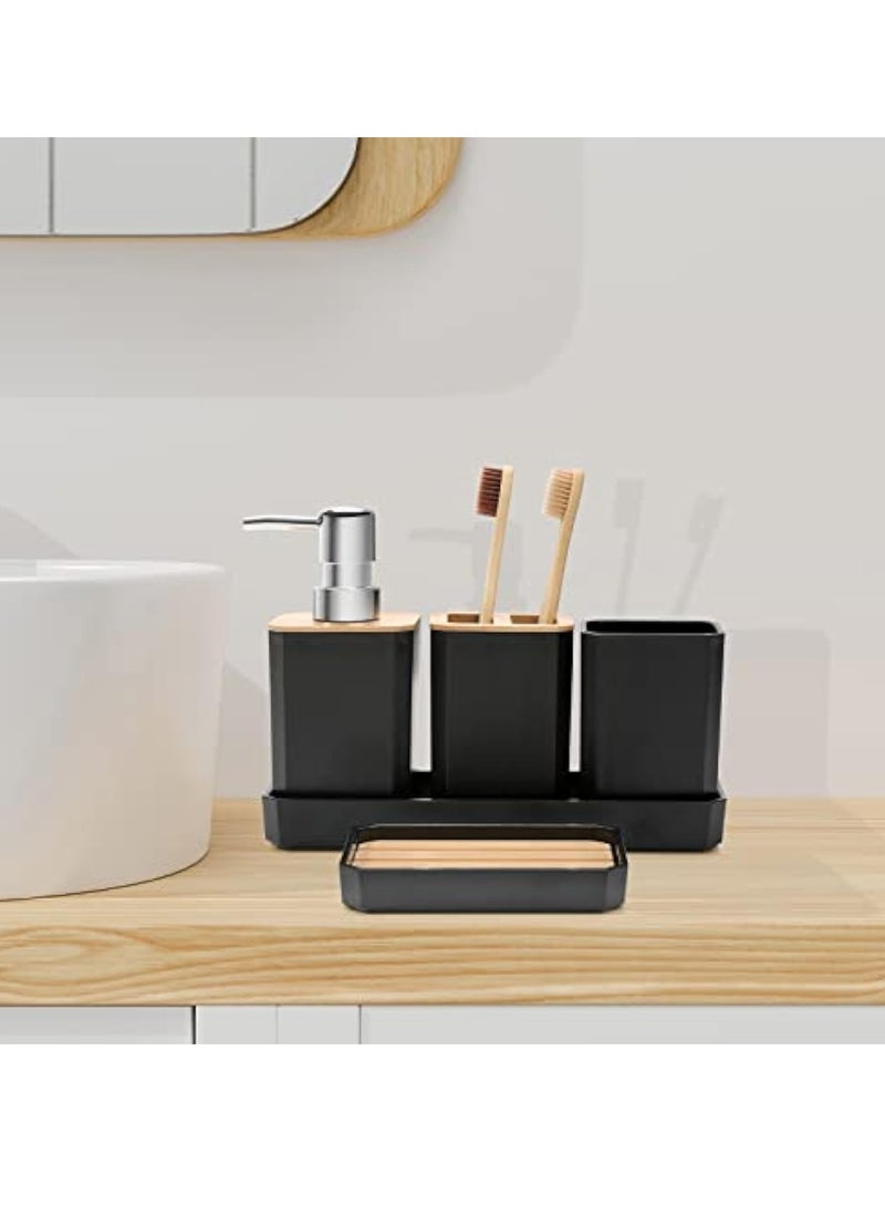عربست مجموعة ملحقات الحمام ، مجموعة هدية ملحقات الحمام 5 قطع ، موزع الصابون ، طبق الصابون ، حامل فرشاة الأسنان ، كأس فرشاة الأسنان ، علبة الغرور ، بوهو ، ديكور الحمام الحديث (أسود) - Image 5