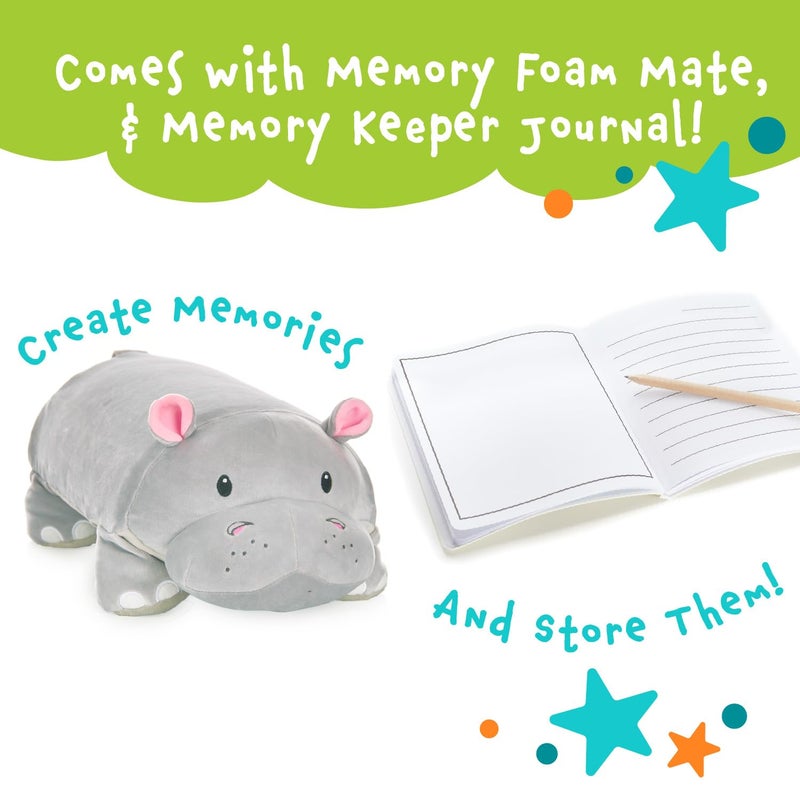 MEMORY MATES MEMORY MATES Cuddly Memory Foam Pillow Plush with Belly Pocket  Kids Pillow for Hugging Sleeping & Storing Diary  15  Stuffed Animal & Journal Set - Gloria The Hippo  - Image 3