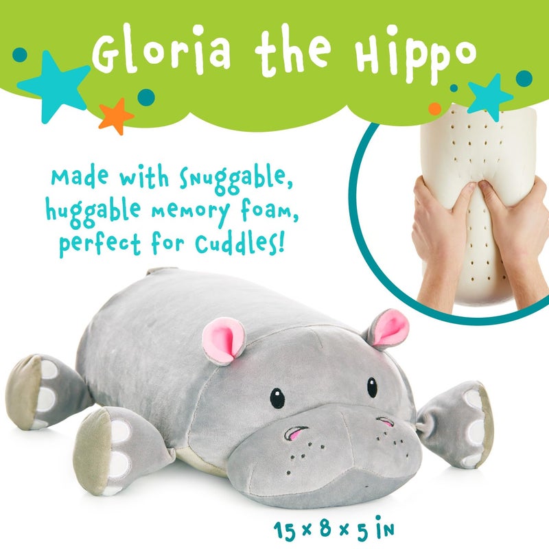 MEMORY MATES MEMORY MATES Cuddly Memory Foam Pillow Plush with Belly Pocket  Kids Pillow for Hugging Sleeping & Storing Diary  15  Stuffed Animal & Journal Set - Gloria The Hippo  - Image 2