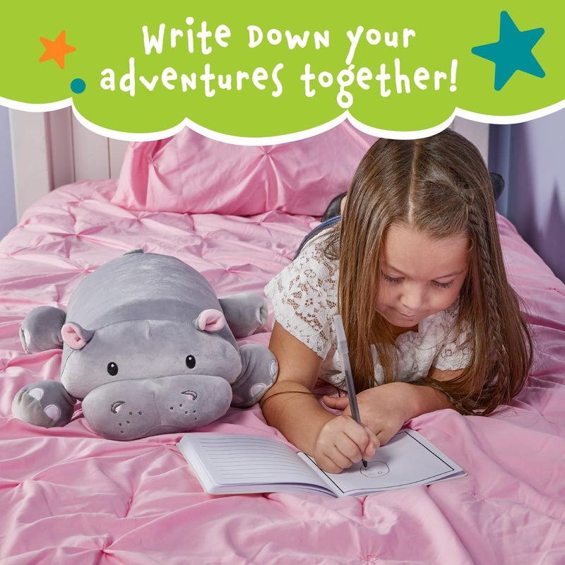 MEMORY MATES MEMORY MATES Cuddly Memory Foam Pillow Plush with Belly Pocket  Kids Pillow for Hugging Sleeping & Storing Diary  15  Stuffed Animal & Journal Set - Gloria The Hippo  - Image 4