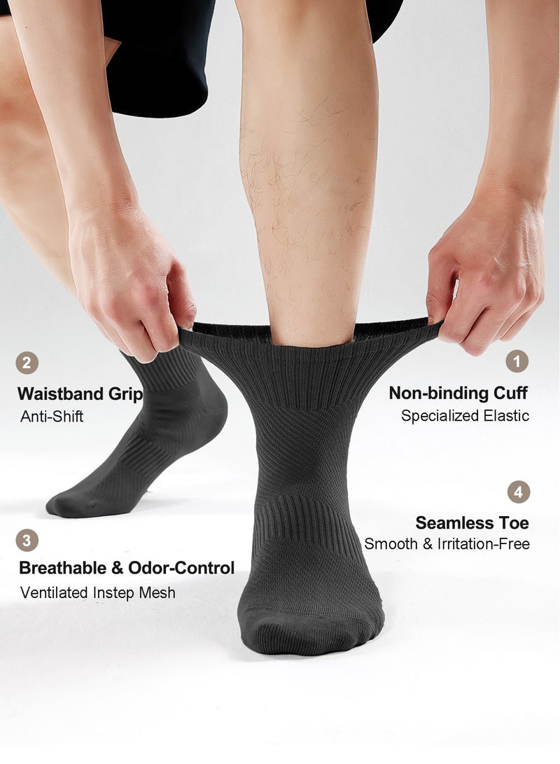 infino جوارب رجالية منتصف الساق من القطن مع خاصية مضادة للبكتيريا 10A ونسيج شبكي تنفس - 95% قطن، تصميم أصابع بدون لحمات لراحة طوال اليوم (عبوة من 5 أزواج، أسود نقي) - Image 3