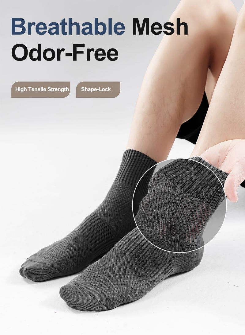 infino جوارب رجالية منتصف الساق من القطن مع خاصية مضادة للبكتيريا 10A ونسيج شبكي تنفس - 95% قطن، تصميم أصابع بدون لحمات لراحة طوال اليوم (عبوة من 5 أزواج، أسود نقي) - Image 5