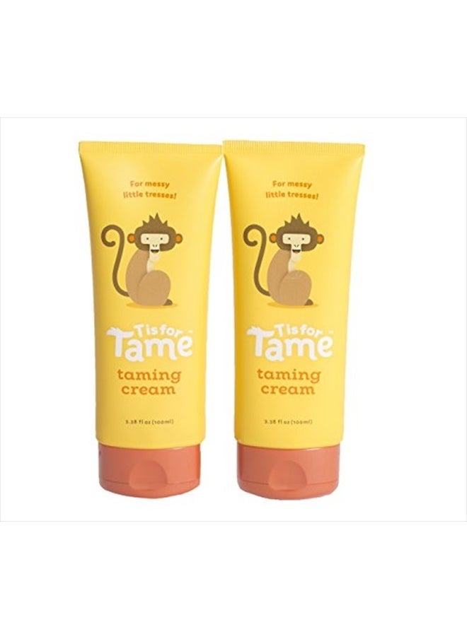 T is for Tame All-Natural Hair Taming Cream for Kids, Frizz & Flyaway Control, Coconut Oil & Jojoba Leave-In, Safe for Babies & Toddlers, Non-Greasy, 3.38 Fl Oz (Bundle of 2)  - Image 1
