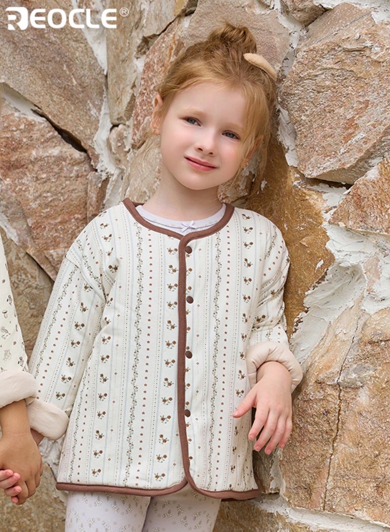 ريوكل جاكيت قطن مزخرف للأطفال مع ثلاث طبقات من الدفء وعزل سميك، أعلى شتوي يوفر حماية مريحة للطبقات في الطقس البارد - Image 1