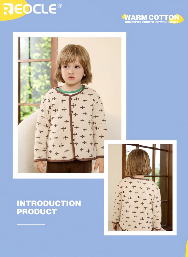 ريوكل جاكيت قطن مزخرف للأطفال مع ثلاث طبقات من الدفء وعزل سميك، أعلى شتوي يوفر حماية مريحة للطبقات في الطقس البارد - Image 4