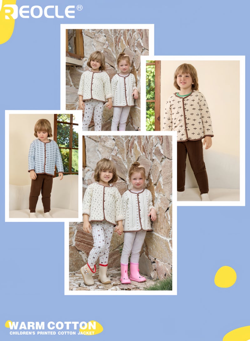 ريوكل جاكيت قطن مزخرف للأطفال مع ثلاث طبقات من الدفء وعزل سميك، أعلى شتوي يوفر حماية مريحة للطبقات في الطقس البارد - Image 5