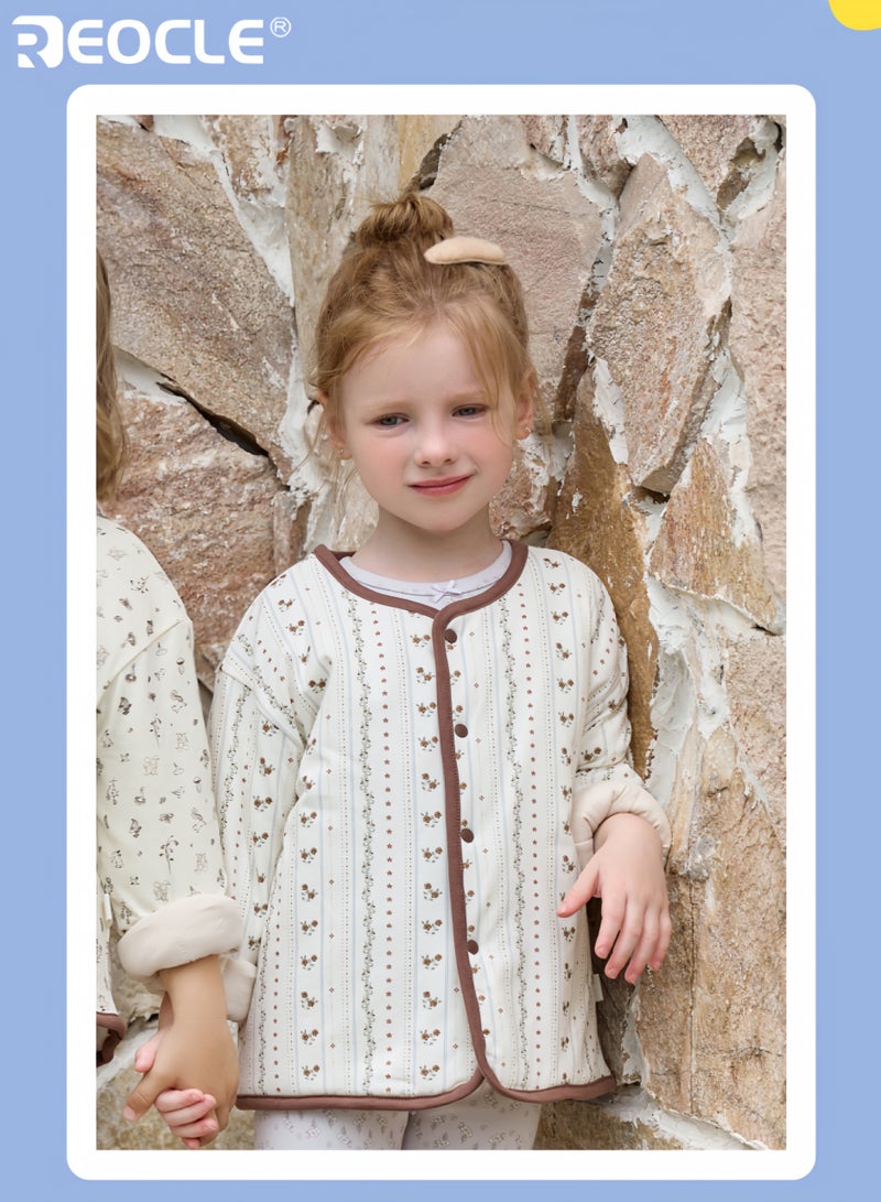 ريوكل جاكيت قطن مزخرف للأطفال مع ثلاث طبقات من الدفء وعزل سميك، أعلى شتوي يوفر حماية مريحة للطبقات في الطقس البارد - Image 3