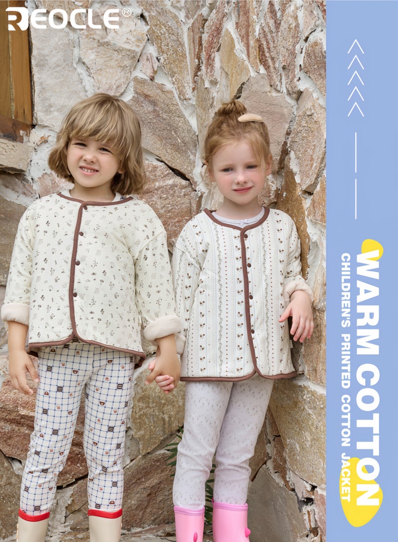 ريوكل جاكيت قطن مزخرف للأطفال مع ثلاث طبقات من الدفء وعزل سميك، أعلى شتوي يوفر حماية مريحة للطبقات في الطقس البارد - Image 2