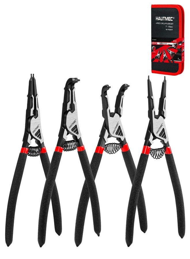 HAUTMEC 4PCS High Leverage Snap Ring Pliers Set, 7 inches Internal/External Circlip Pliers, Heavy Duty Snap Ring Pliers, C Clip Pliers with Spring Loaded HT0280 - Image 1