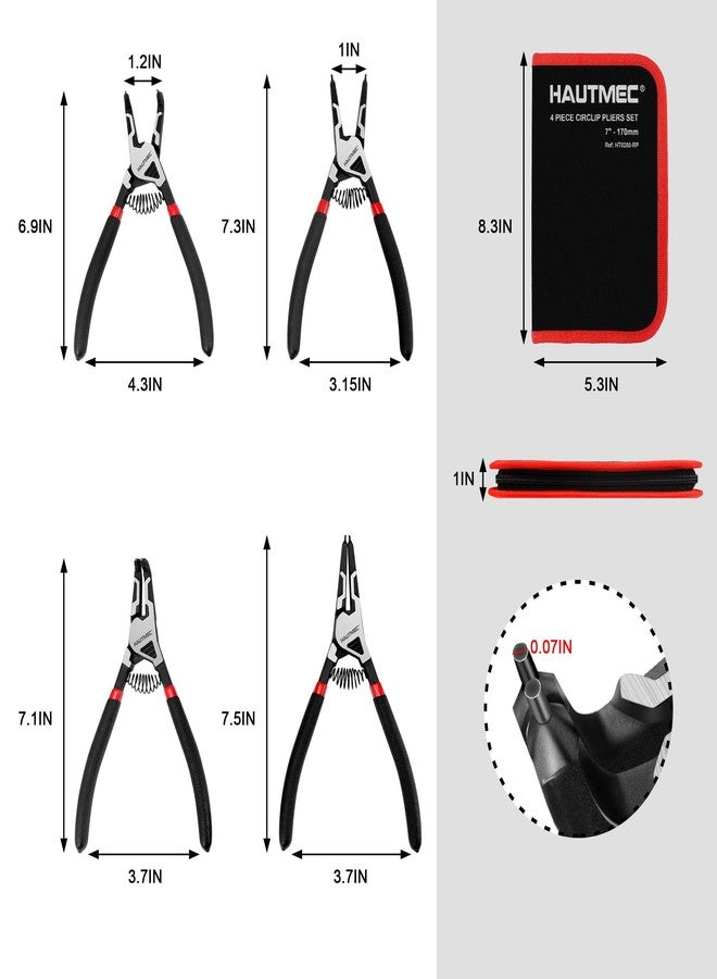 HAUTMEC 4PCS High Leverage Snap Ring Pliers Set, 7 inches Internal/External Circlip Pliers, Heavy Duty Snap Ring Pliers, C Clip Pliers with Spring Loaded HT0280 - Image 2