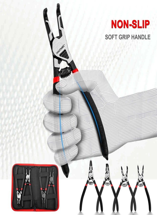 HAUTMEC 4PCS High Leverage Snap Ring Pliers Set, 7 inches Internal/External Circlip Pliers, Heavy Duty Snap Ring Pliers, C Clip Pliers with Spring Loaded HT0280 - Image 4