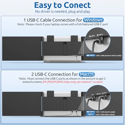 MAGICRAVEN Dual Laptop Screen Extender, 14" 1080P IPS Portable Triple Monitor for 14-16.5" Laptops with USB-C Port, Plug and Play, Attachment Screen for Windows/Mac/Android/Switch/PS5/Xbox - Image 5