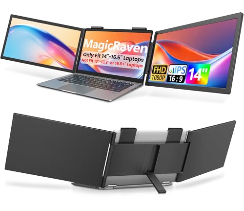 MAGICRAVEN Dual Laptop Screen Extender, 14" 1080P IPS Portable Triple Monitor for 14-16.5" Laptops with USB-C Port, Plug and Play, Attachment Screen for Windows/Mac/Android/Switch/PS5/Xbox - Image 1